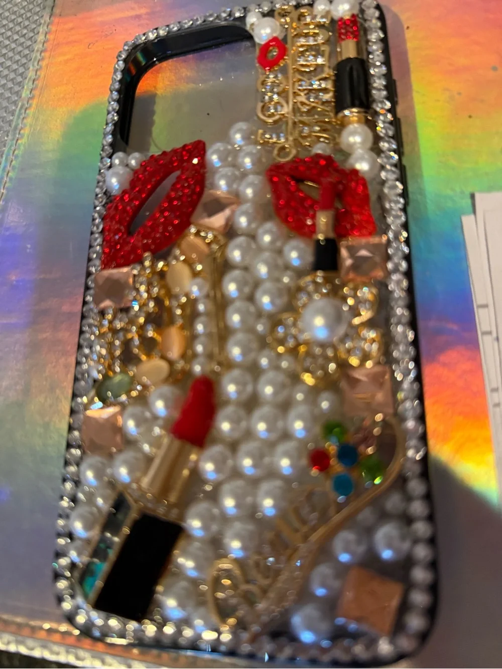 Gold & Red Decorative Charm Phone Case Accent - Women Jewelry